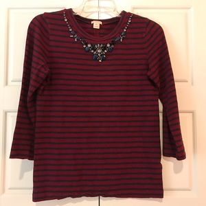 Embellished J.Crew 3/4 Sleeve Top